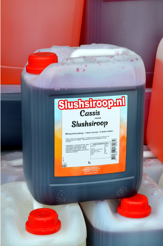 Slushsiroop CASSIS smaak - tank met 5 ltr - Vorselaars - Slushsiroop.nl