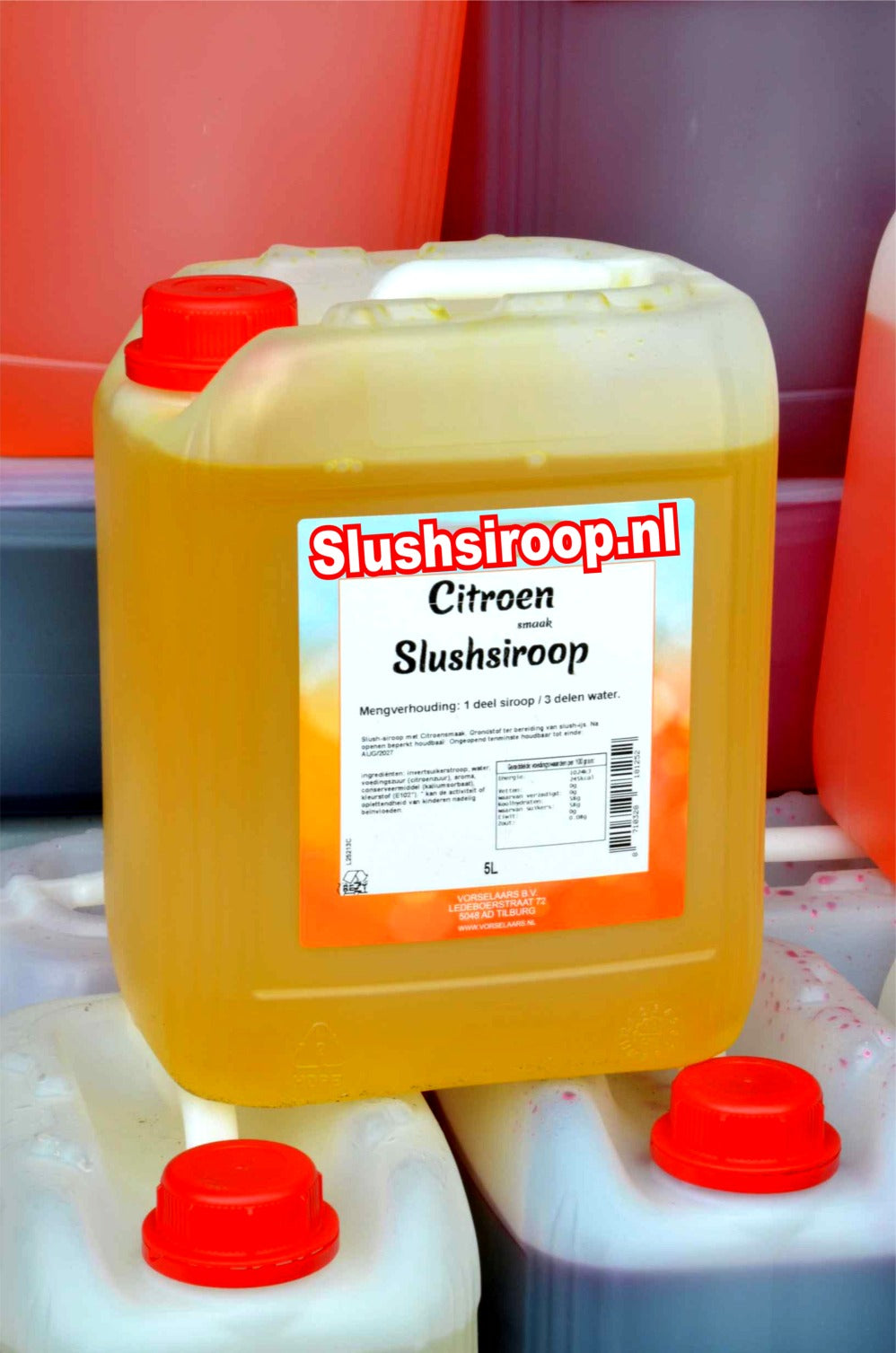 Slushsiroop CITROEN smaak - tank met 5 ltr - Vorselaars - Slushsiroop.nl