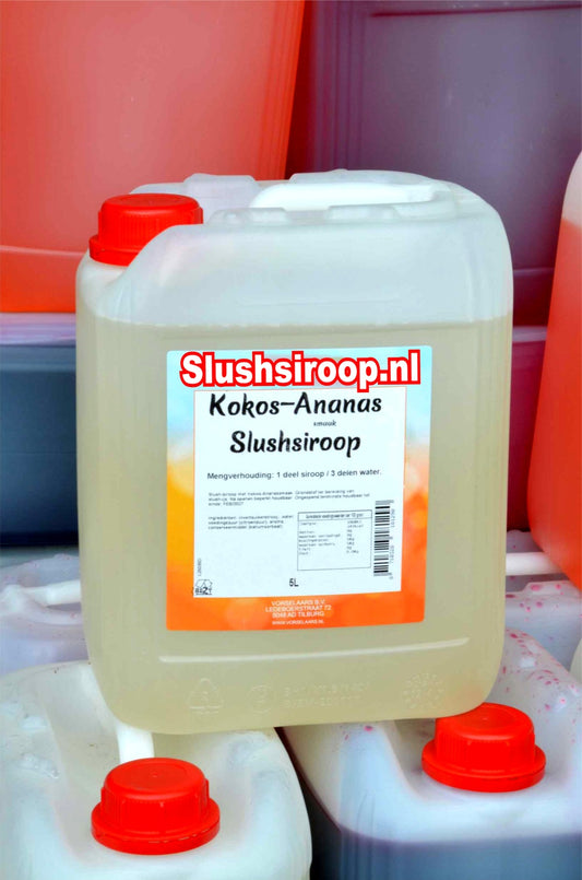 Slushsiroop ANANAS-KOKOS smaak - tank met 5 ltr - Vorselaars - Slushsiroop.nl