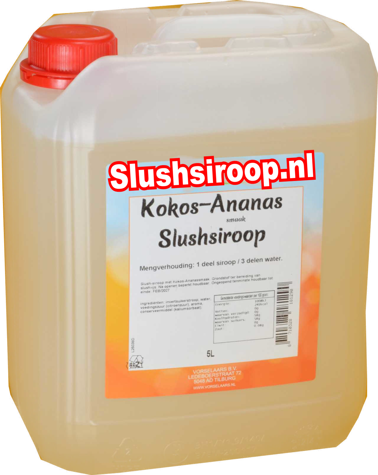 Slushsiroop ANANAS-KOKOS smaak - tank met 5 ltr - Vorselaars - Slushsiroop.nl