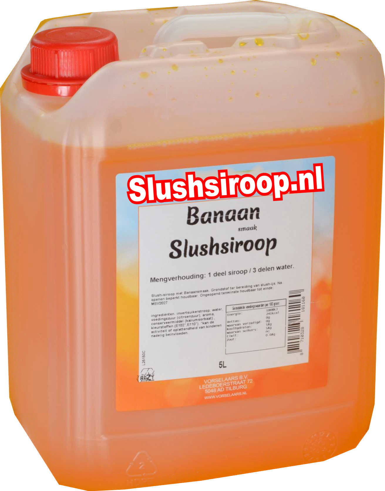 Slushsiroop BANAAN smaak - tank met 5 ltr - Vorselaars - Slushsiroop.nl