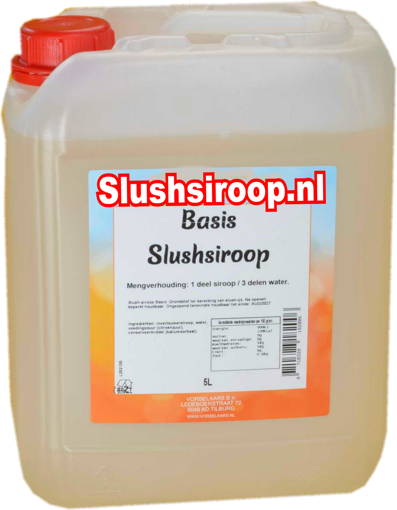 Slushsiroop BASIS-SIROOP - tank met 5 ltr - Vorselaars - Slushsiroop.nl