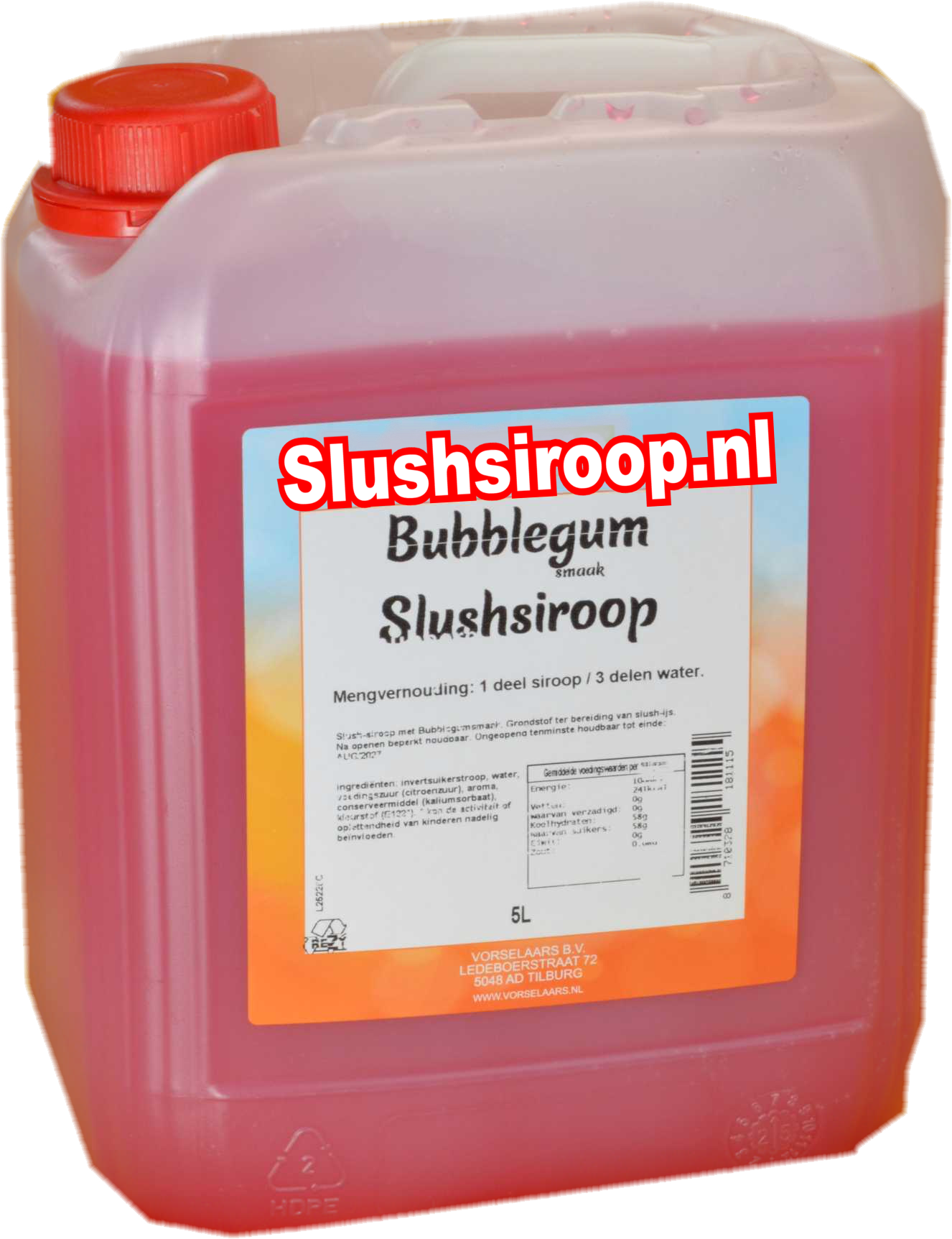 Slushsiroop BUBBLEGUM - tank met 5 ltr - Vorselaars - Slushsiroop.nl