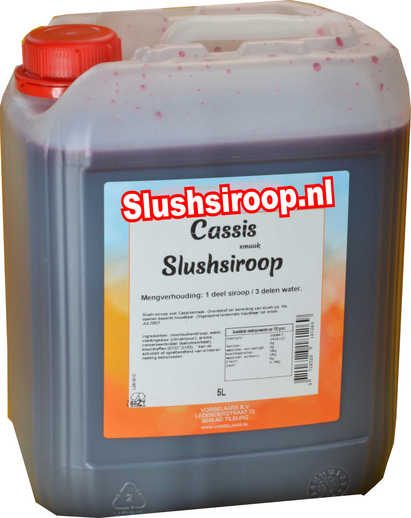 Slushsiroop CASSIS smaak - tank met 5 ltr - Vorselaars - Slushsiroop.nl