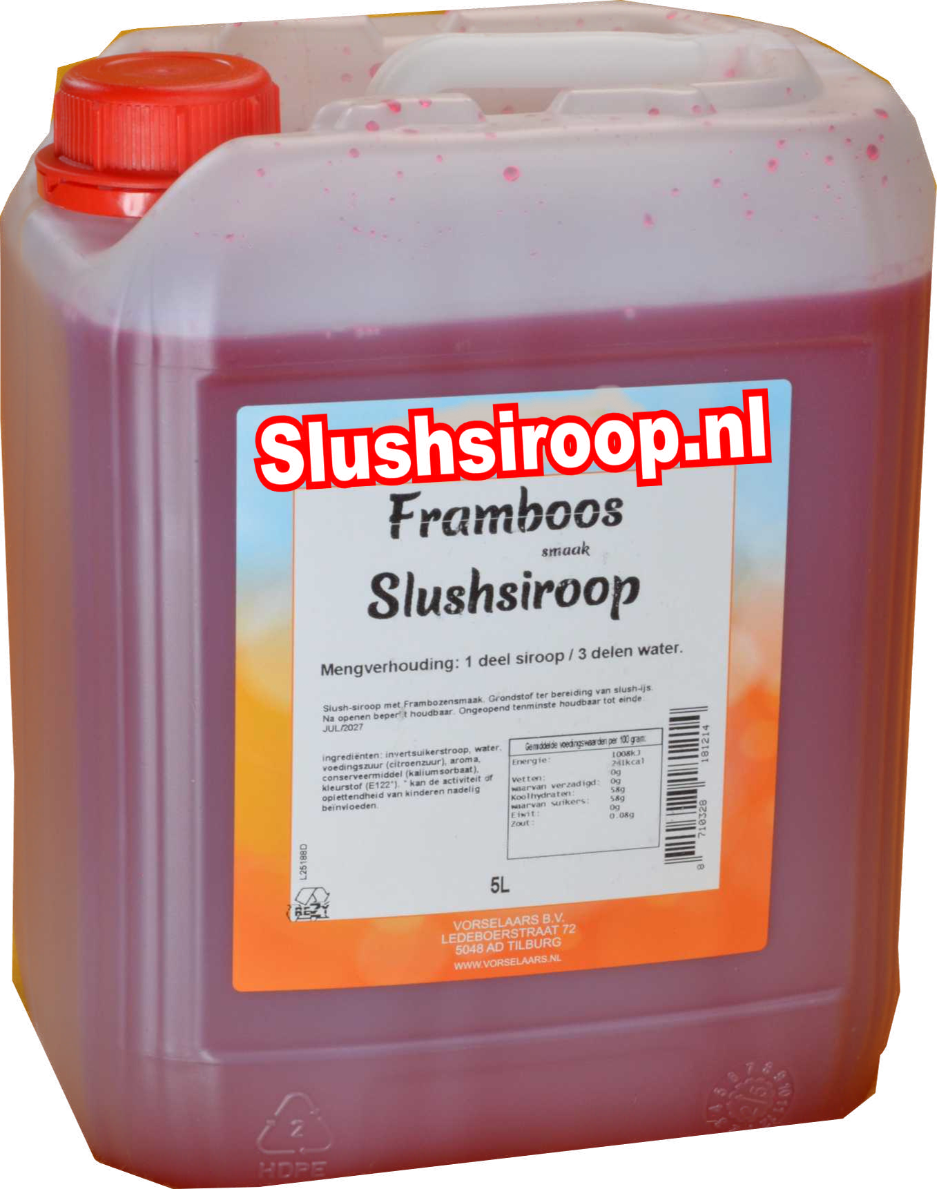 Slushsiroop FRAMBOZEN smaak - tank met 5 ltr - Vorselaars - Slushsiroop.nl