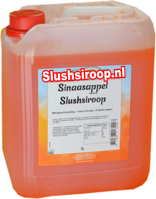 Slushsiroop SINAASAPPEL smaak - tank met 5 ltr - Vorselaars - Slushsiroop.nl