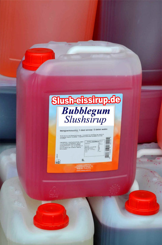D-Slushsiroop BUBBLEGUM - tank met 5 ltr - Vorselaars - Slushsiroop.nl  -  De ijskoude ijsdrank