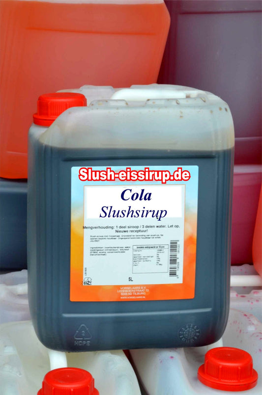 D-Slushsiroop COLA smaak - tank met 5 ltr - Vorselaars - Slushsiroop.nl  -  De ijskoude ijs-drank voor iedereen!