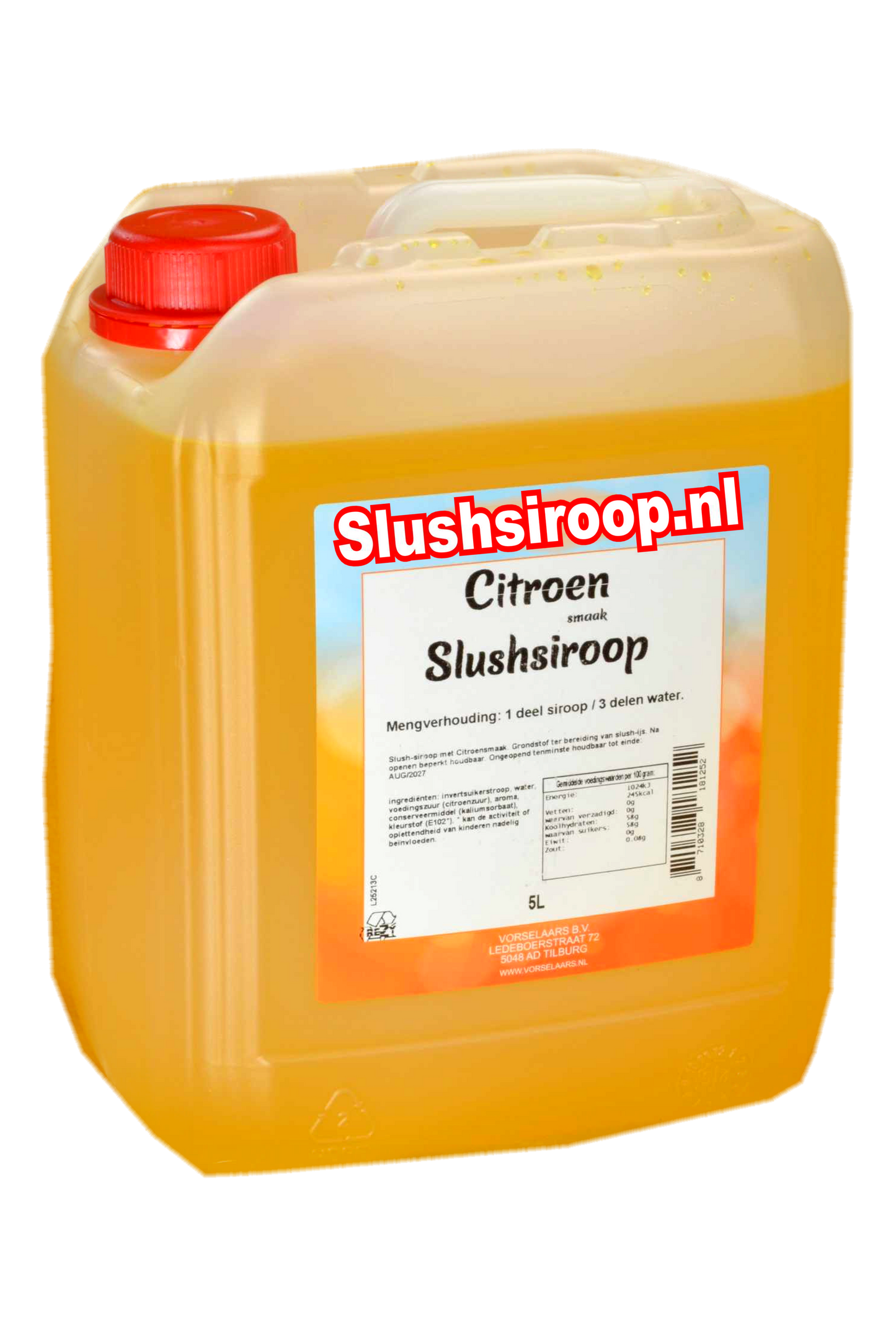 Slushsiroop CITROEN smaak - tank met 5 ltr - Vorselaars - Slushsiroop.nl
